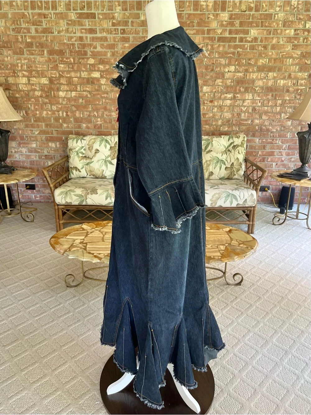 Goddess Trend Denim Midi Maxi Raw Asymmetrical Hem Dress 14 NWOT Cottagecore